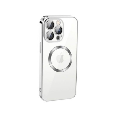 Husa iPhone 14 Plus, MagSafe Electro, Spate Transparent, Rama Silver